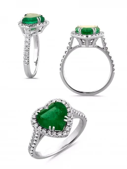 Anello cuore smeraldo e brillanti